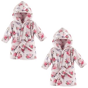 Luvable Friends Infant Girls Plush Bathrobe, Floral, 0-9 Months - 1 of 2