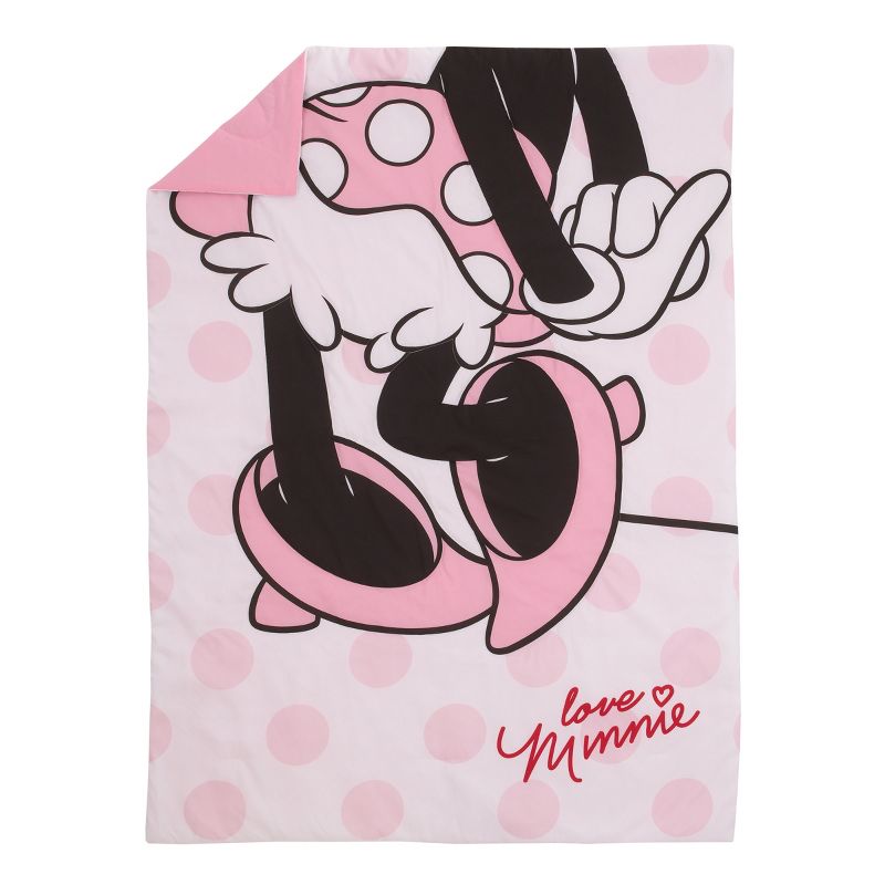 Disney Minnie Mouse - Pink, White and Black 4 Piece Toddler Bed Set with Comforter, Fitted Bottom Sheet, Flat Top Sheet and Standard Size Pillowcase, 2 of 7