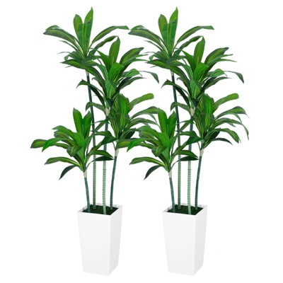 5FT Dracaena Draco Artificial Dragon Tree Dracaena Fragrans Faux Tree with White Pot Artificial Plants for Home Office Indoor Outdoor Set of 2