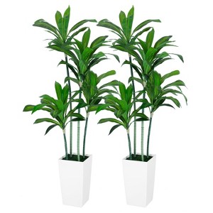 5FT Dracaena Draco Artificial Dragon Tree Dracaena Fragrans Faux Tree with White Pot Artificial Plants for Home Office Indoor Outdoor Set of 2 - 1 of 4