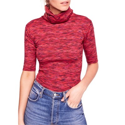 Free People Womens Dyed Turtleneck Pullover Blouse, Red, Large