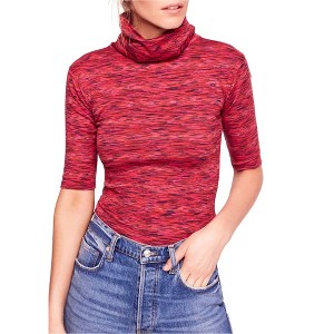 Free People Womens Dyed Turtleneck Pullover Blouse, Red, Large - 1 of 1