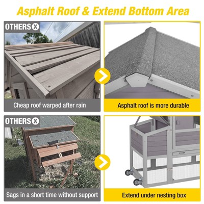 Gray Wooden Mobile Chicken Coop with Asphalt Roof