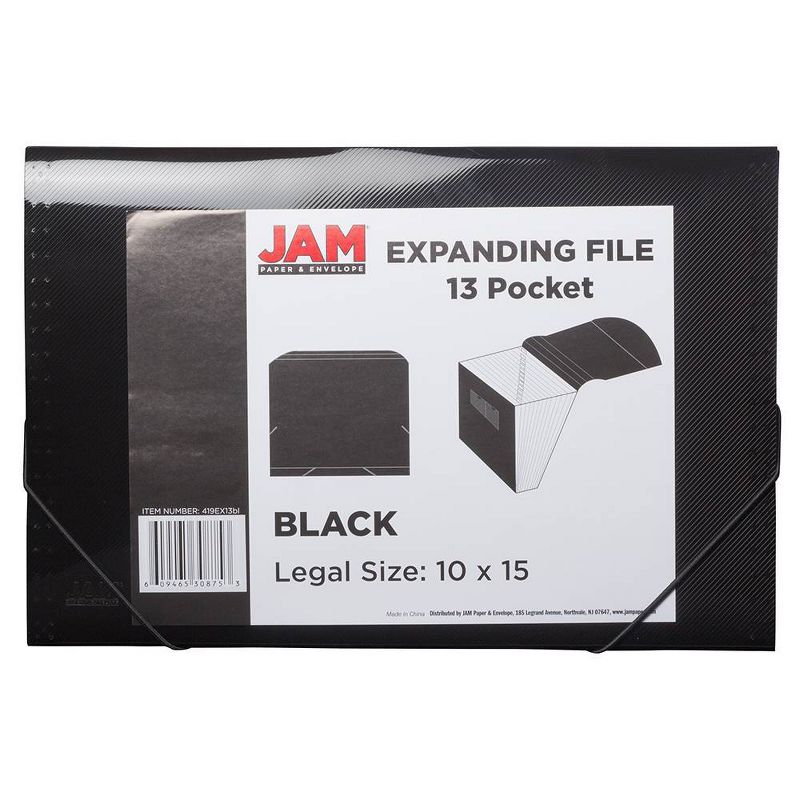JAM Paper 10" x 15" 13 Pocket Plastic Expanding File Folder - Legal Size - Black, 3 of 5