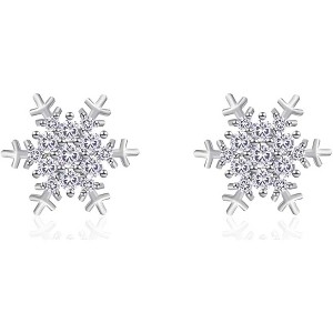Snowflake Flower Shaped Cubic Zirconia Crystal Stud Pierced Earrings for Women - 1 of 4