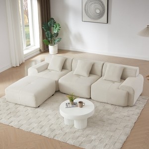 KWPZQEB 113" Modern Modular Sectional Sofa, L-Shaped Boneless Couch with Deep Seat, Corduroy Oversized 3-Seater Couch with Ottoman, No Assembly - 1 of 4