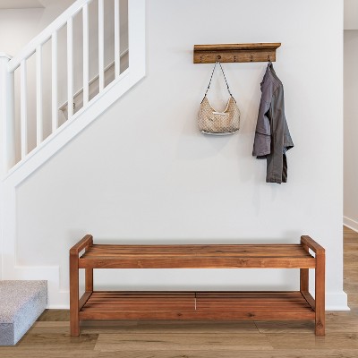 Blane Teak Acacia Wood 52" Mid-Century Modern Outdoor Bench