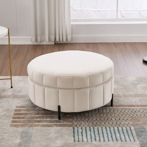 NicBex 31.5"W Round Storage Ottoman,Ottoman with Reversible Lid,Velvet Ottoman for Living Room,Bedroom,Entryway - 1 of 4
