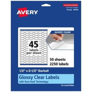 Avery Glossy Clear Barbell Labels with Sure Feed, .5" x 2.5" - 1 of 4