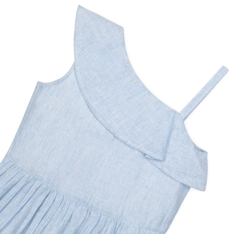 Hope & Henry Girls' Linen One Shoulder Flounce Dress with Ruffle Hem, Infant, 2 of 8