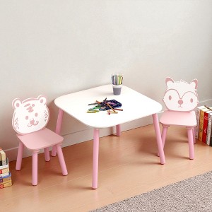 Mshliw 3-Piece Kids Table and Chair Set with Animal Backrest, Wooden Toddler Desk for Drawing, Learning & Playroom Activities - 1 of 4