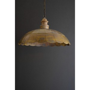 Brass and Wood Hanging Pendant Light – Antique Finish – 32"Tall by Kalalou - 1 of 4