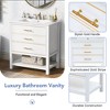 Okak 30" Modern Bathroom Vanity with Ceramic Sink, Gold Handles & Stripes, Bathroom Sink Vanities Storage Cabinet with Open Shelf & 2 Drawers - 2 of 4