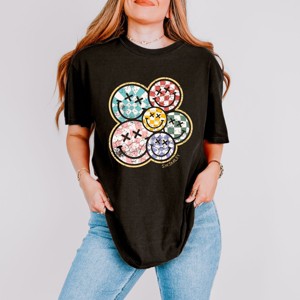 Simply Sage Market S.W.Smiley Rainbow Checkered Garment Dyed Tee - 1 of 4
