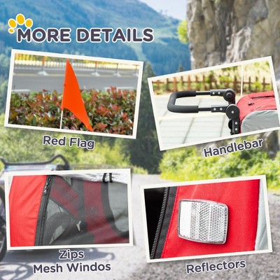 Red and Gray 2-in-1 Pet Bike Trailer and Stroller