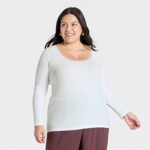 Women's Long Sleeve Lace Trim Scoop Neck Top - A New Day™ - 1 of 3