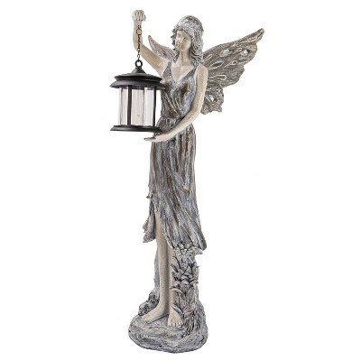 Angel Garden Statue w/Blue Light Lantern