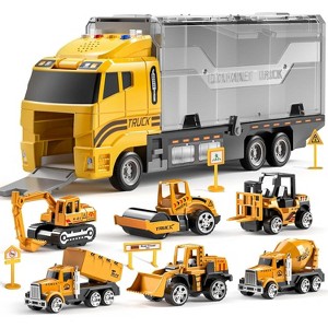 TEMI Construction Truck Set with Play Mat, Carrier Truck Toys for Kids Toddlers, Christmas Birthday Gift for Age 3 4 5 6 + Years Old Boys Girls - 1 of 3