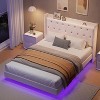 Queen Size Bed Frame with LED Lights, Modern Wood Floating Bed Frame with Storage, Velvet Upholstered Headboard with Wingback - 4 of 4
