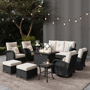 LayinSun Outdoor Patio Furniture Set, Black Rattan Wicker Sectional Swivel Rocker Chairs Sets - 1 of 4