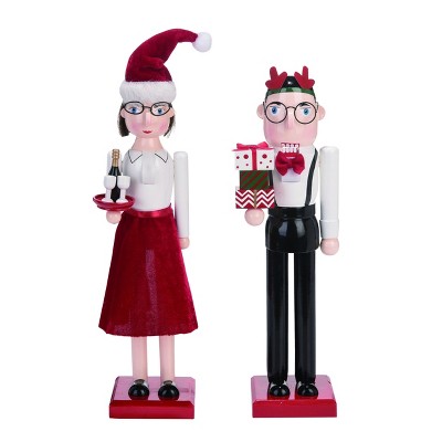 Transpac Wood 15 in. Multicolor Christmas Spectacles Couple Set of 2