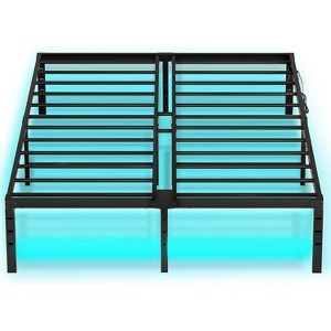 MaseiKar Full Bed Frame with LED Lights, Metal Platform Bed Frame with Charging Station, 2 Outlets and 2 USB Ports, Heavy Duty Full Size Bed Frame - 1 of 4