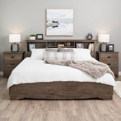 Drifted Gray King Wood Bookcase Headboard with Storage