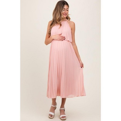 PinkBlush Pink Pleated Woven Maternity Midi Dress