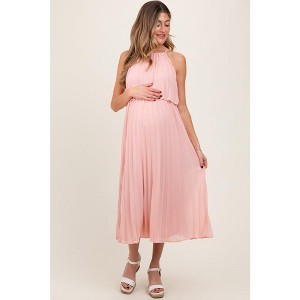 PinkBlush Pink Pleated Woven Maternity Midi Dress - 1 of 4