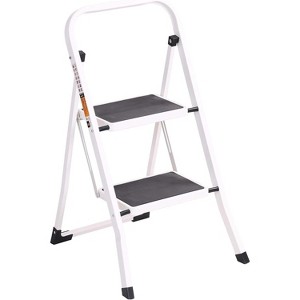 2-Tier Ladder, Lightweight Adult Folding Step, 330 lbs Capacity, Sturdy Portable Ladder with Non-Slip Steps and Handrails, White Square Tubing - 1 of 4