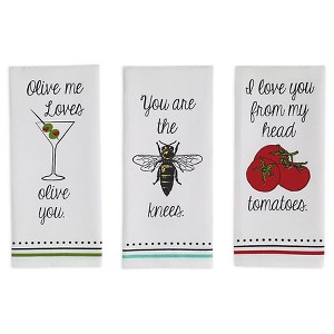 3pk Love You Printed Kitchen Towels Red - Design Imports: Cotton, Machine Washable, Typography Pattern - 1 of 4