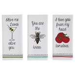 3pk Love You Printed Kitchen Towels Red - Design Imports