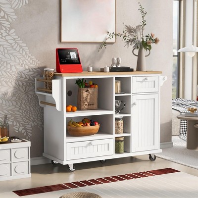 Kitchen Island Cart with Storage Cabinet,50.8'' Rolling Kitchen Island with Rack & Drawer,Kitchen Island on Wheels with 2 Lockable Wheels