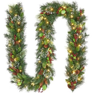 9ft Pre-Lit Christmas Wreath for Front Door, Extra Large Outdoor Artificial Wreath with Pine Cones for Indoor Porch & Party Decor - 1 of 4