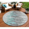 Teal Blue Charcoal And Silver Abstract Washable Indoor Outdoor Area Rug - 2 of 4