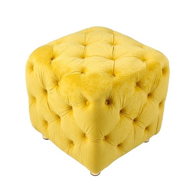 GlasFlength Ottomans and Benches Velvet Upholstered Ottoman with Modern Simple Fashion Design for Stylish Living Spaces, Yellow, 18.9"*18.9"*17.32"