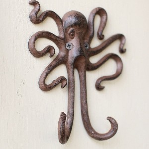 Cast Iron Octopus Wall Hook 6.1"H in Distressed Black Nautical Style, Set of 4 by Kalalou - 1 of 3