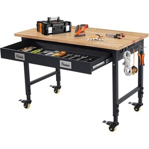 Workbench Adjustable Height 48" x 24" Worktable, Heavy Duty Rubber Wood Top Workbench with Drawer Storage Pegboard, 2000LBS Load Capacity,Tool Storage - 1 of 4