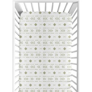Sweet Jojo Designs Boy or Girl Gender Neutral Unisex Baby Fitted Crib Sheet Boho Geometric White and Green - 1 of 4