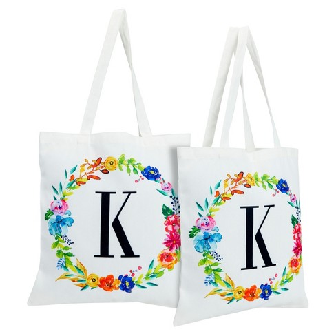 Okuna Outpost Set Of 2 Reusable Monogram Letter K Personalized Canvas Tote  Bags For Women, Floral Design, 29 In : Target