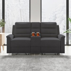 Mjkone Loveseat Recliner，Loveseat Reclining Sofa with Storage Space and Cup Holders，Tech Fabric Recliner Couch with Adjustable Backrest and Footrest - 1 of 4