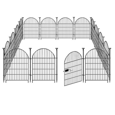 Itopfox Garden Fence with Gate, Rustproof Metal Wire Tall Fencing for Dogs Rabbits, Outdoor Pet Fences, Black Flower Edging for Yard, Arched Design