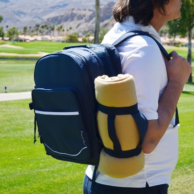 Navy Blue Polycanvas Picnic Backpack with Blanket and Cooler