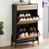 Shoe Cabinet Storage for Entryway, Rattan Shoe Cabinet with 2 Flip Drawers, Freestanding Shoe Storage Organizer with Metal Legs - 3 of 4