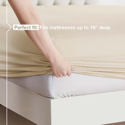 Twin XL Beige Cream Microfiber Deep Pocket Sheet Set