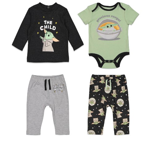 Star Wars Mandalorian Baby Yoda Newborn Baby Boys 3 Piece Outfit Set: Bodysuit Pants Hat