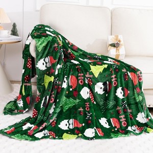 Lomsoe Green Christmas Throw Blanket, Santa Claus Christmas Tree Printed Flannel Blanket, Soft, Plush, Warm Winter Cabin Bed Throw - 1 of 4