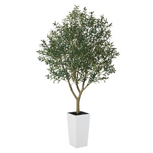 DR.Planzen 5-8FT Adjustable Artificial Olive Tree - UV Resistant Fake Plant in 15.7-22.7" Tall Planter (B/W/Coffee) for Indoor/Outdoor - 1 of 4