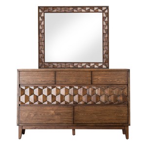 Hirano Transitional Felt Lined Top Drawer Dresser And Mirror Set Chestnut Brown - ioHOMES
