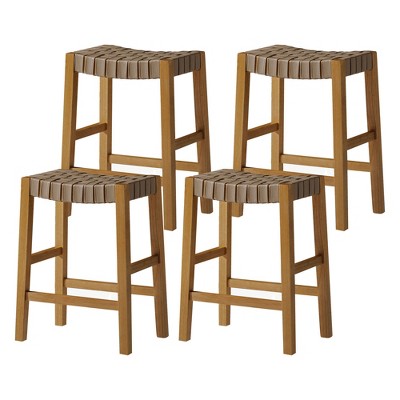 Maven Lane Emerson Backless Saddle Kitchen Stool in Vegan Leather Seat, Set of 4